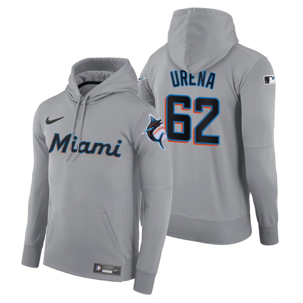 Men Miami Marlins #62 Urena gray road hoodie 2021 MLB Nike Jerseys